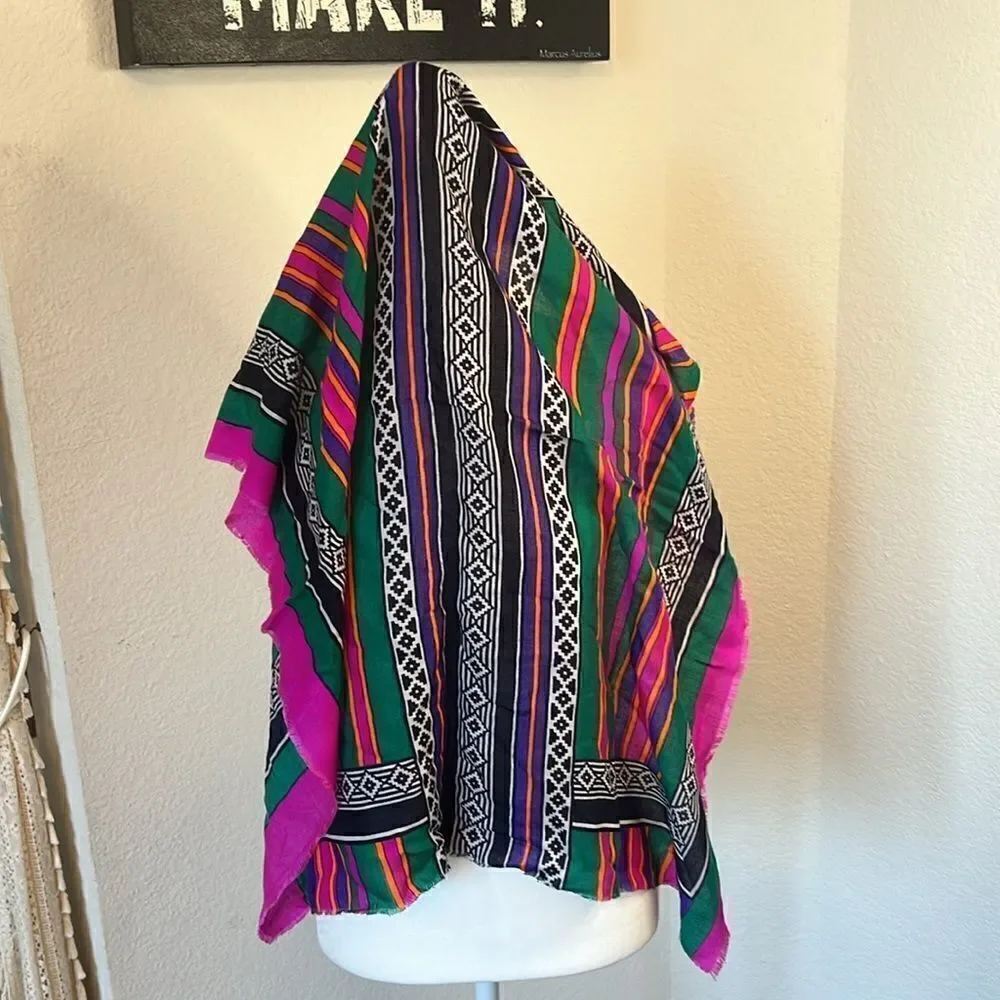 Vibrantly Colored Geometric and Striped Scarf